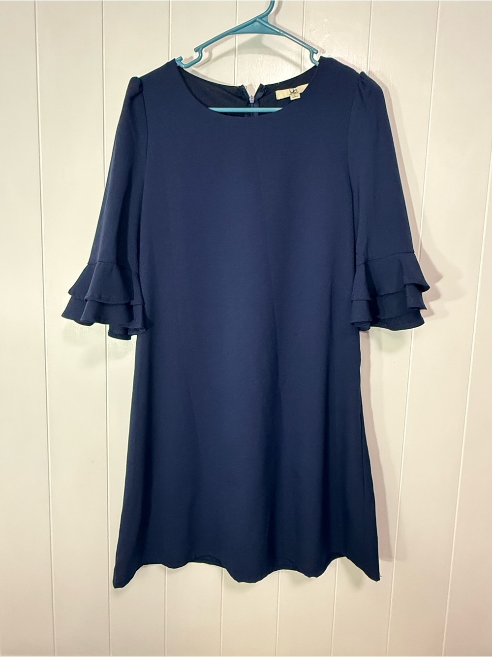 Navy Ruffle Sleeve Shift Dress - Picture 2 of 4